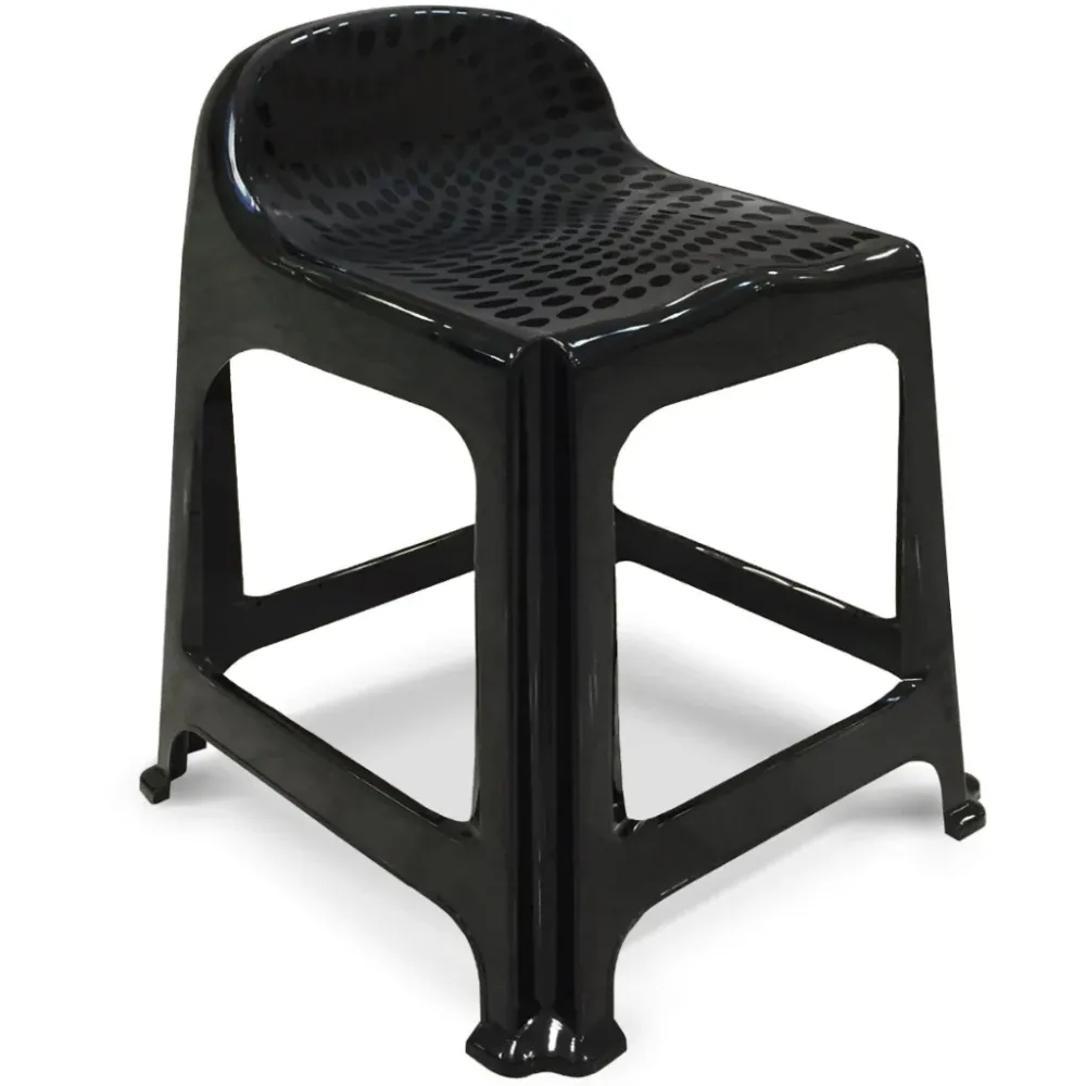 Taburete De Plástico Con Respaldo Negro Material Polirratán