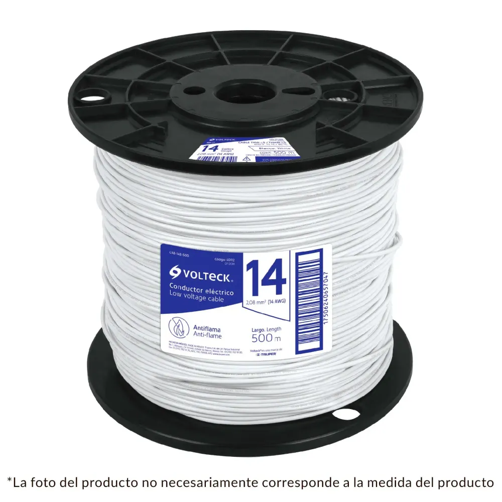 Alta Duración Cable thhw-ls, 12 awg, blanco, bobina 500 m