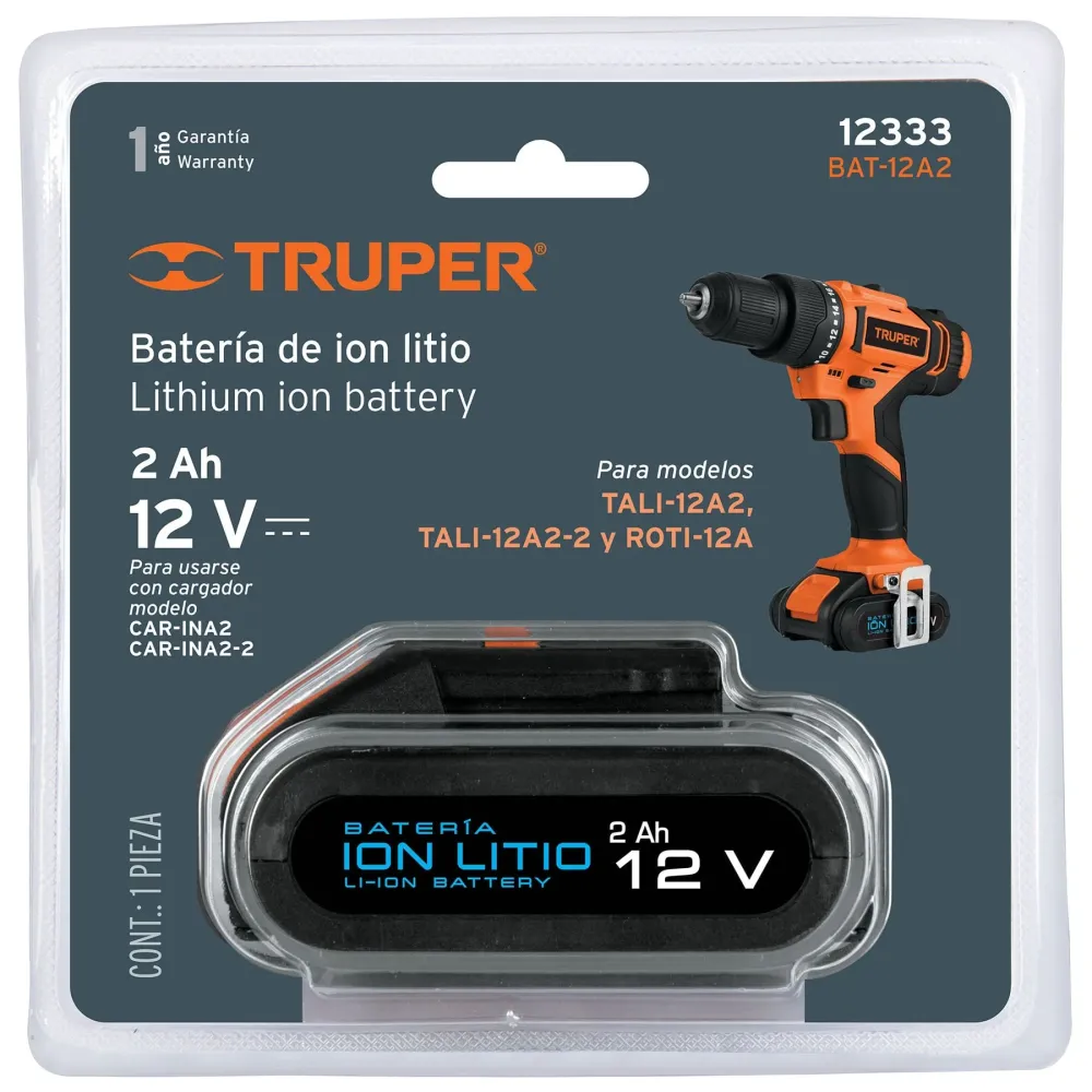 Baterí ión Litio, 12 V para taladro TALI-12A2 con Tecnologí de Larga Duración