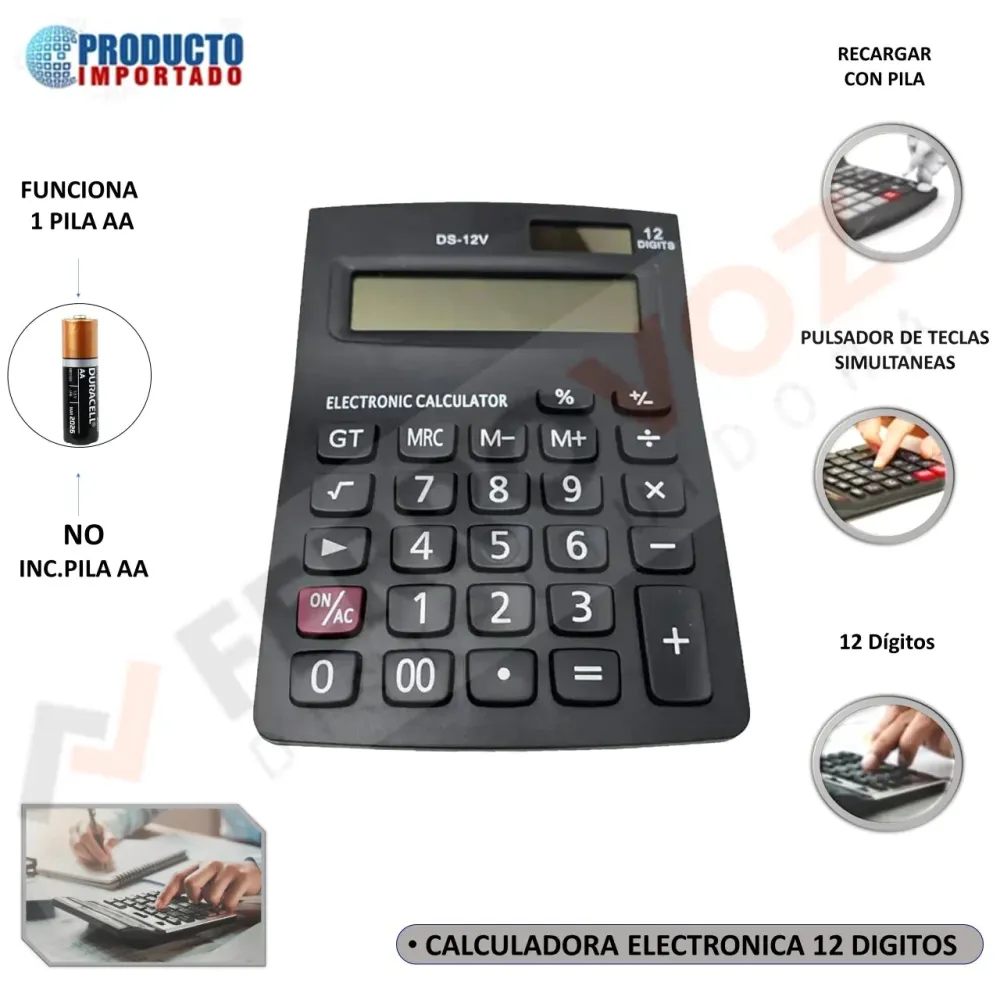 CALCULADORA ELECTRÓNICA 12 DIGITOS | Recargables 1000 Veces |