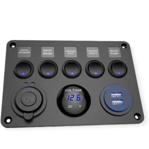 Cargador Inteligente Panel de control 12V con USB, voltímetro e interruptores camper