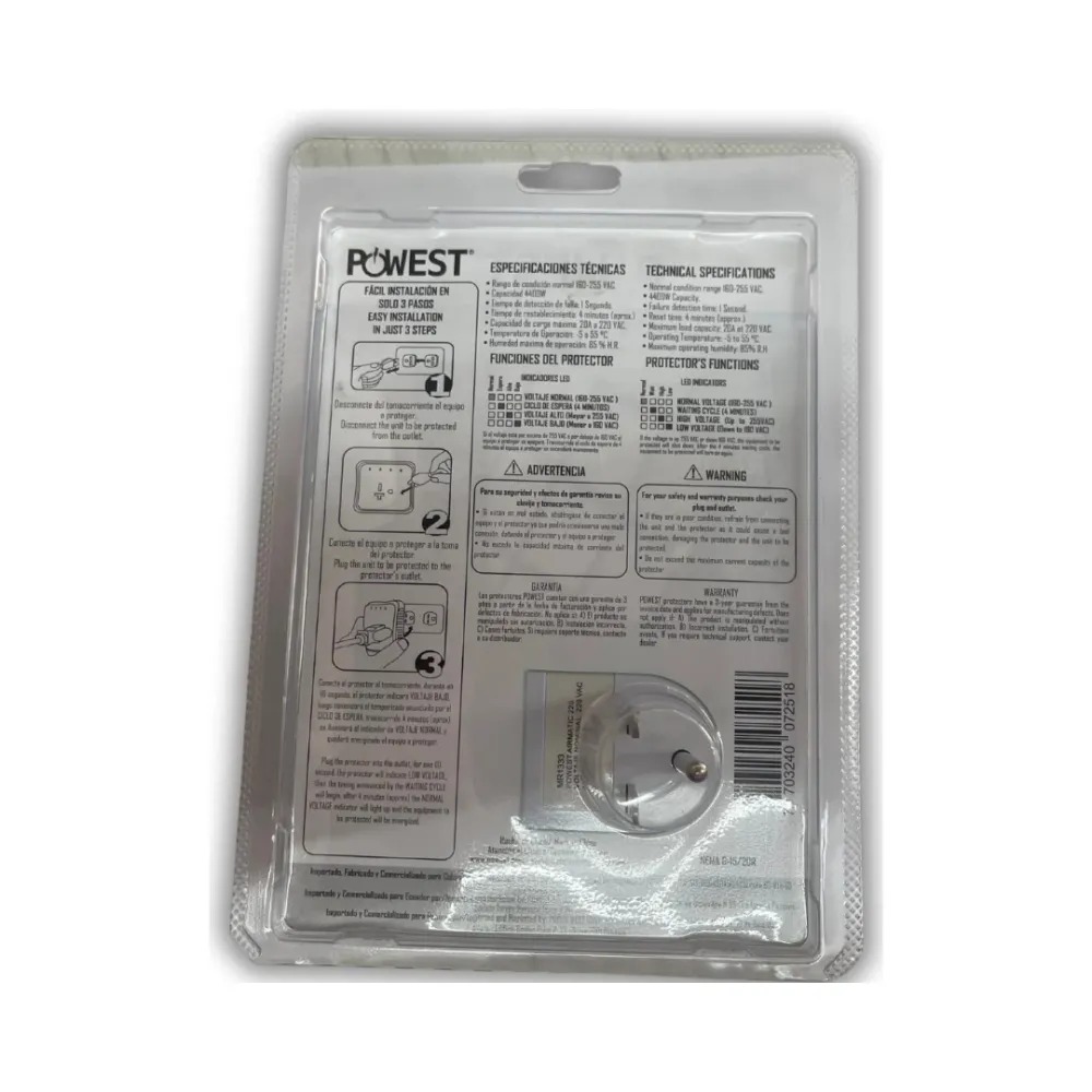 Pack de Pilas PROTECTOR DE VOLTAJE 120V 15 AMP AIRMATIC
