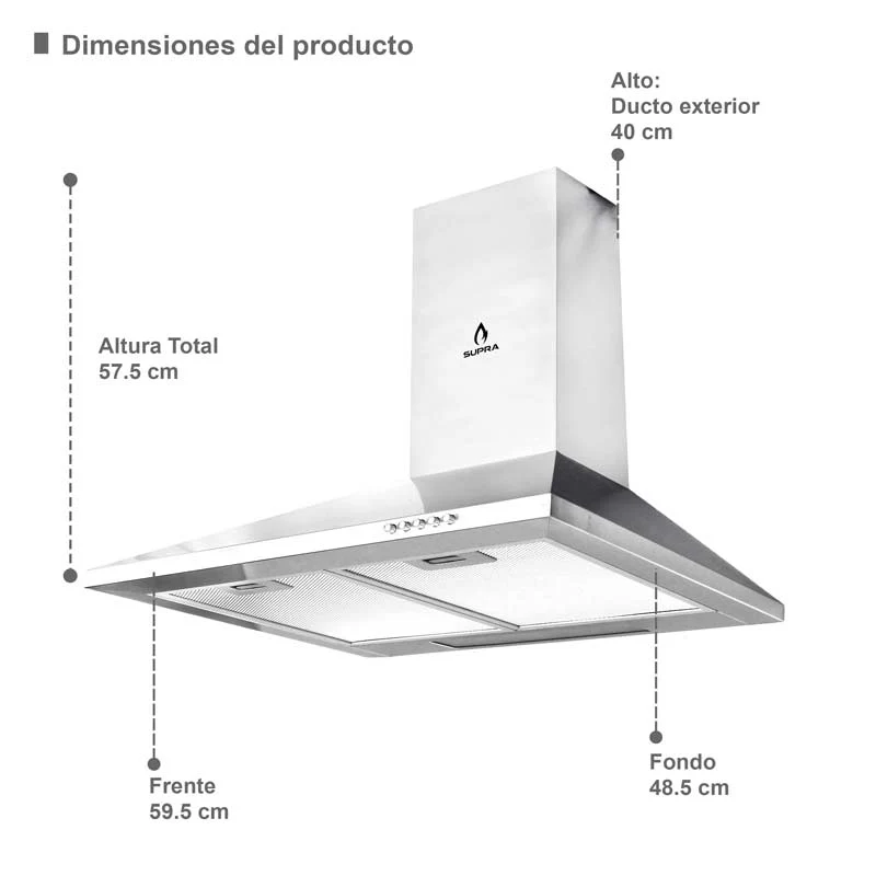 Campana SUPRA 60 cm CM-60 Inox de pared