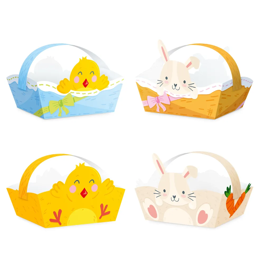 Cestas de Pascua con pollitos y conejitos, set de bricolaje 4 piezas. de Gran Capacidad