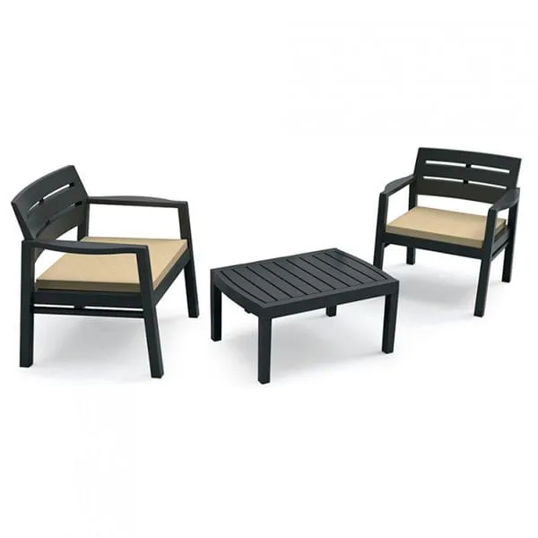 Conjunto de jardín mesa rectangular y 2 sillas con cojines Lombok antracita Material Polipropileno