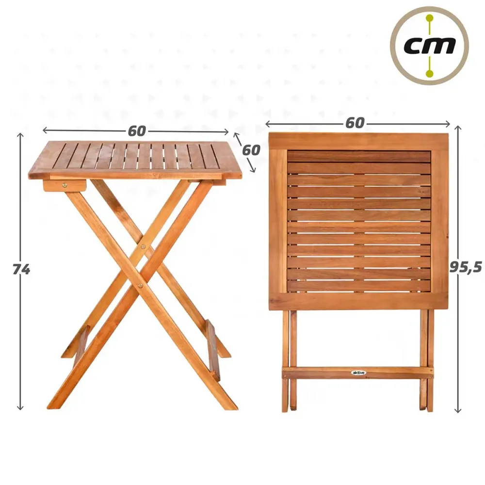 Resistente la Intemperie Conjunto de jardín Eco mesa Cuadrada y 2 sillas madera de acacia plegable