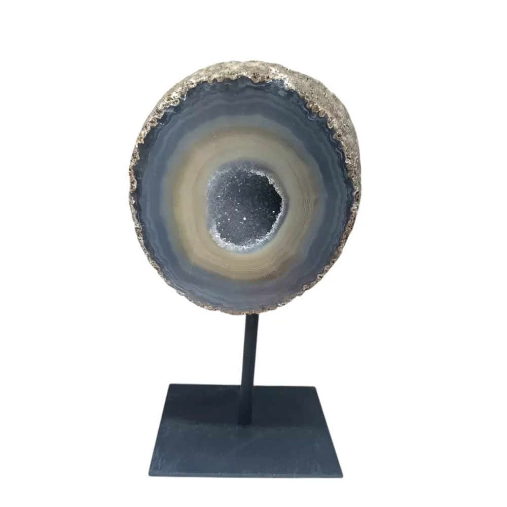 1114 Piedra Natural Agata Con Base De Metal Peso 605 Gr Altura 16 Cms Aprox (PIEZA UNICA) PIEZA N2