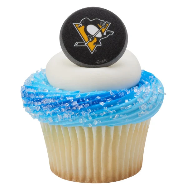 Anillos para cupcakes con forma de disco del equipo de los Pittsburgh Penguins de la NHL® A Birthday Place