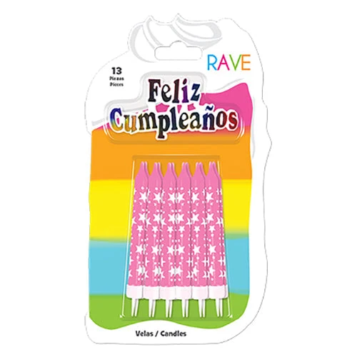 VELA DECORADA ROSA ESTRELLAS PLACA ALEGRIA