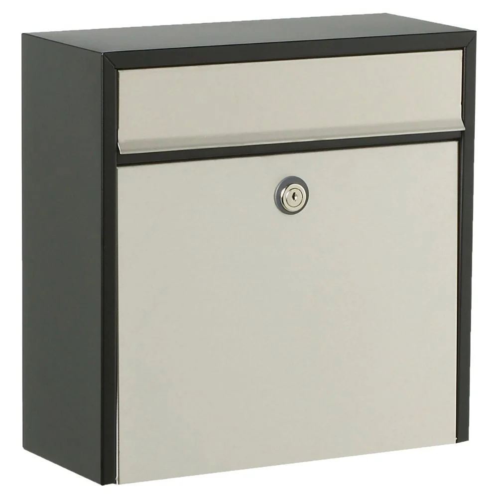 Buzón Allux 250 Negro con frontal de acero inoxidable