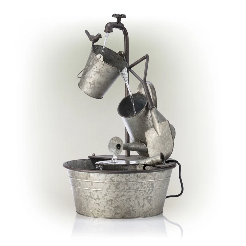 FUENTE DE METAL PLATA 29" DE ALTO Alpine