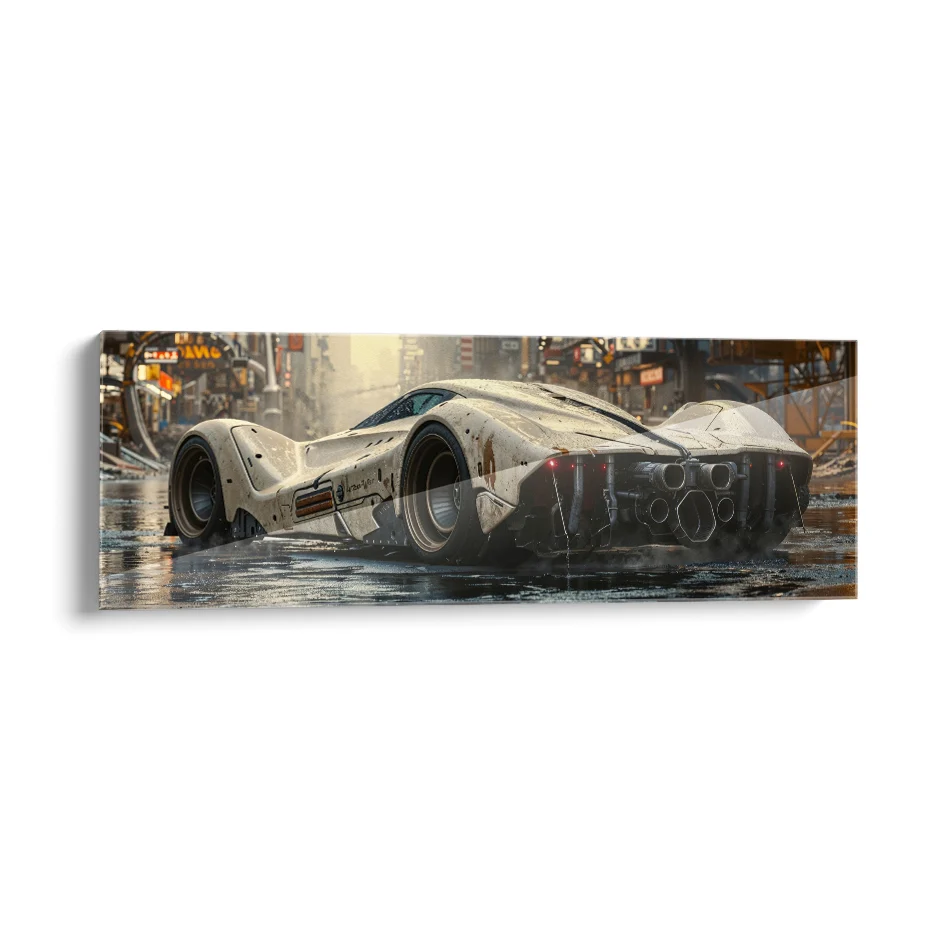 Auto Futurista en Ciudad Poster