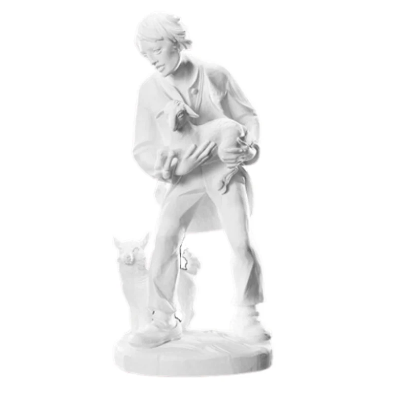 32" Val Gardena Pastor con Cordero y Perro - Figura de Natividad Avalon Gallery