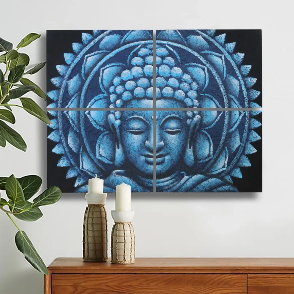 CUADRO BUDA AZUL MANDALA EFECTO BROCADO 30X40CM X 4 AW Artisan S.L