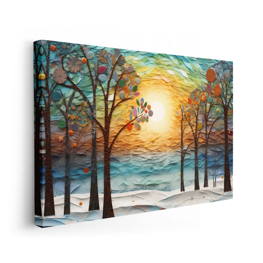 Bosque Nieve Atardecer Poster