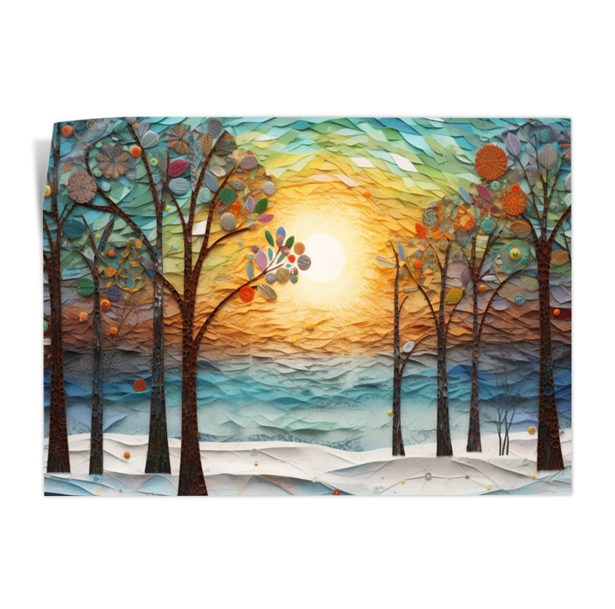 Bosque Nieve Atardecer Poster