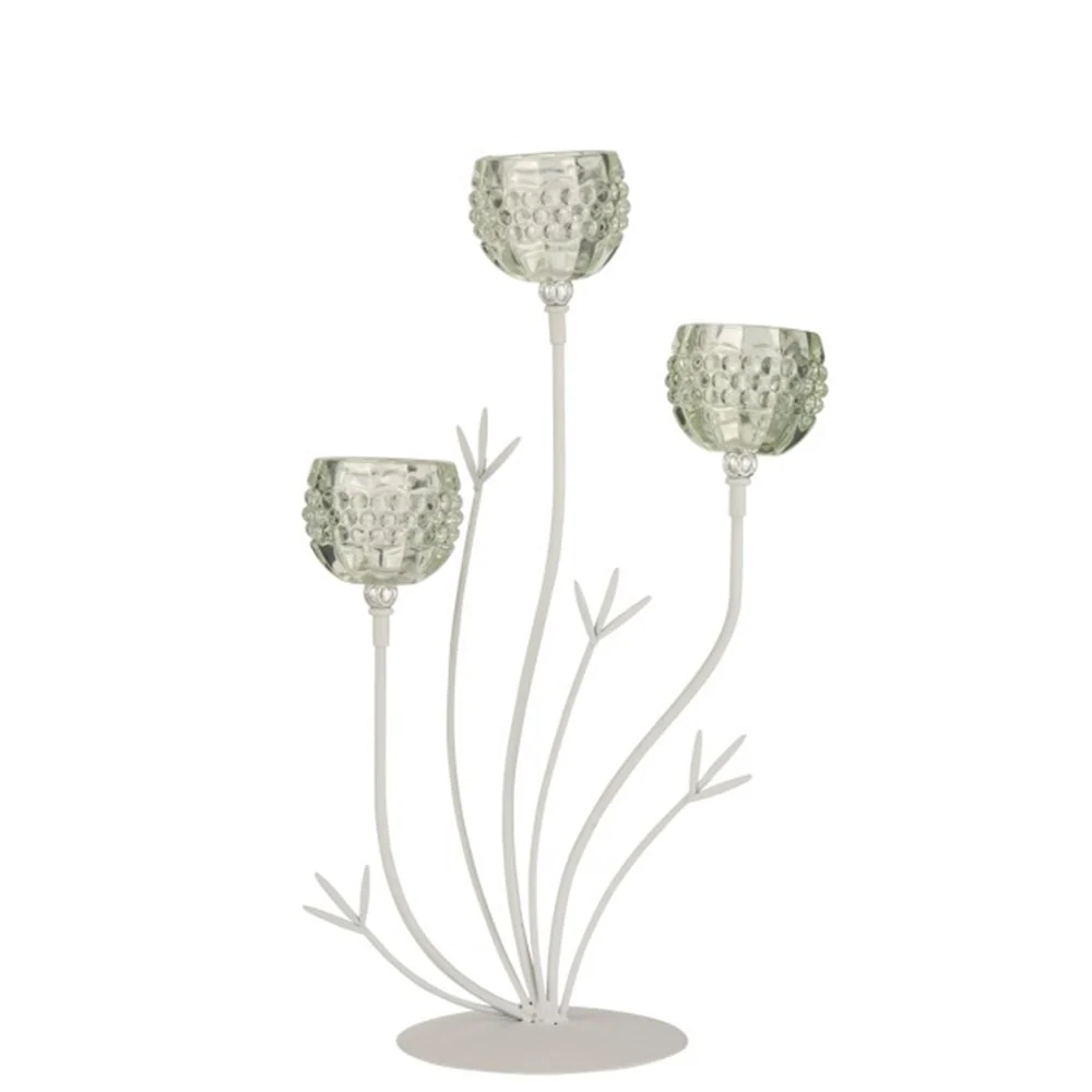 Candelabro de Pie 3 Flores Verde 24 X 14 X 42,5 cm CASA STORE