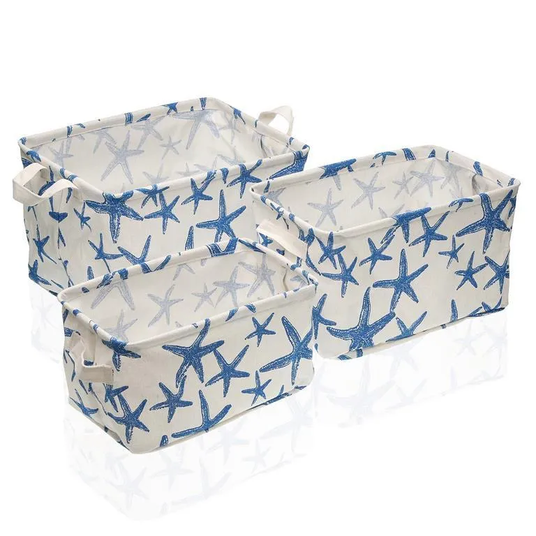 Set 3 Cestas Rectangular con Asas Básico Estrellas de Mar CASA STORE