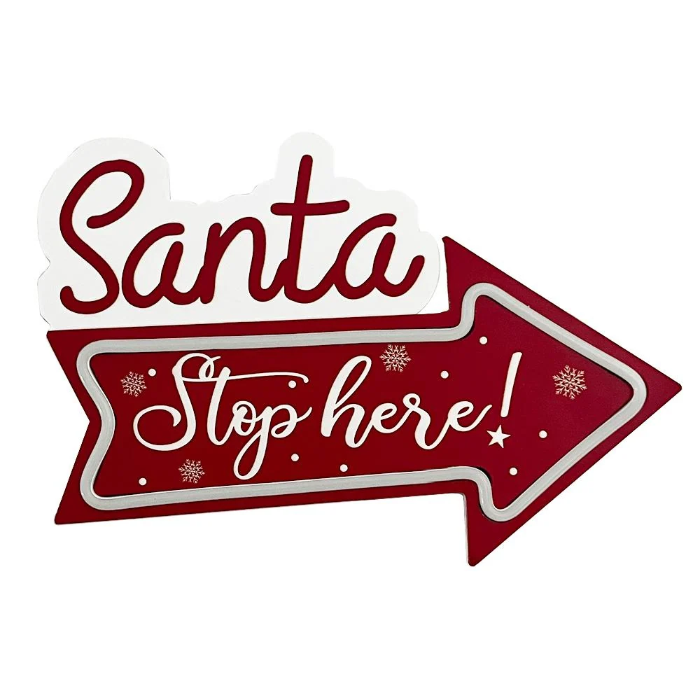 Deco Letrero C/Led Santa Stop Here 30X24Cm 16A Chantilly