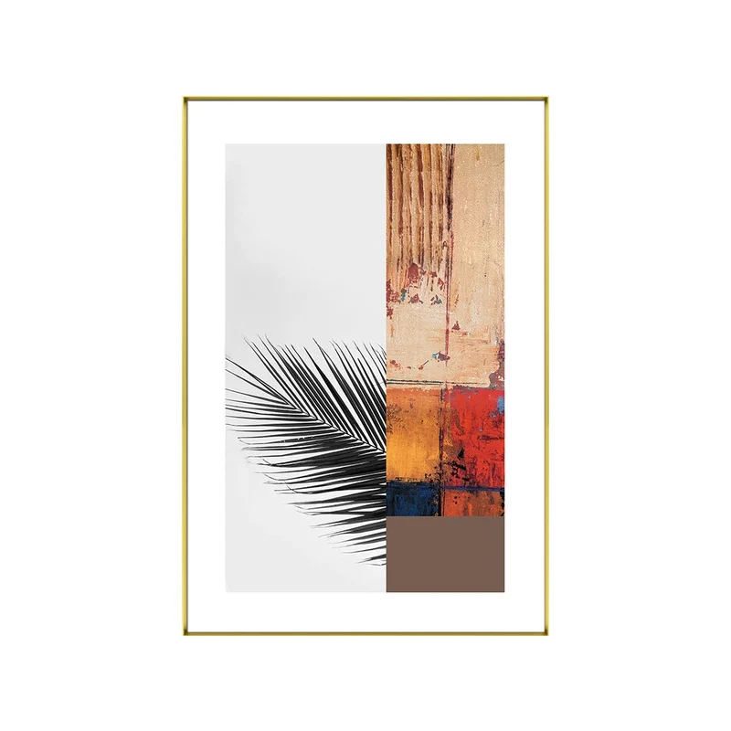 Lienzo abstracto multicolor con estampado de hojas, arte de pared con textura tropical para el hogar Rojo Clearhalo