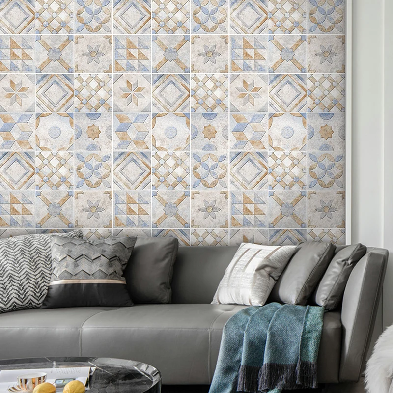 Neat Bohemian Patterned Stick Panel de papel tapiz para baño, amarillo-azul, 4.3 pies cuadrados Clearhalo