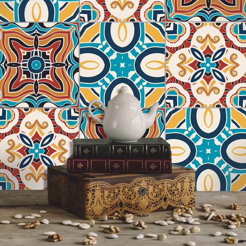 Paneles de papel tapiz con forma de flor azul, pelar y pegar, decoración de pared de comedor Boho Azul Clearhalo