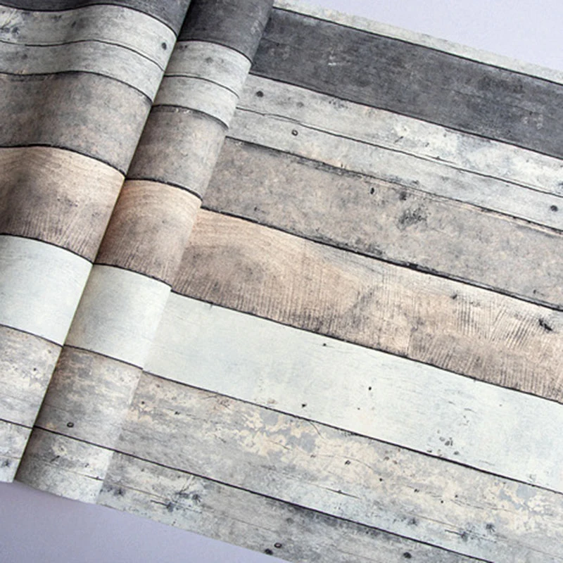 Rollo de papel pintado con efecto madera nostálgico para pared Art 990 de Color neutro para decoración de cafeterí Blanco...