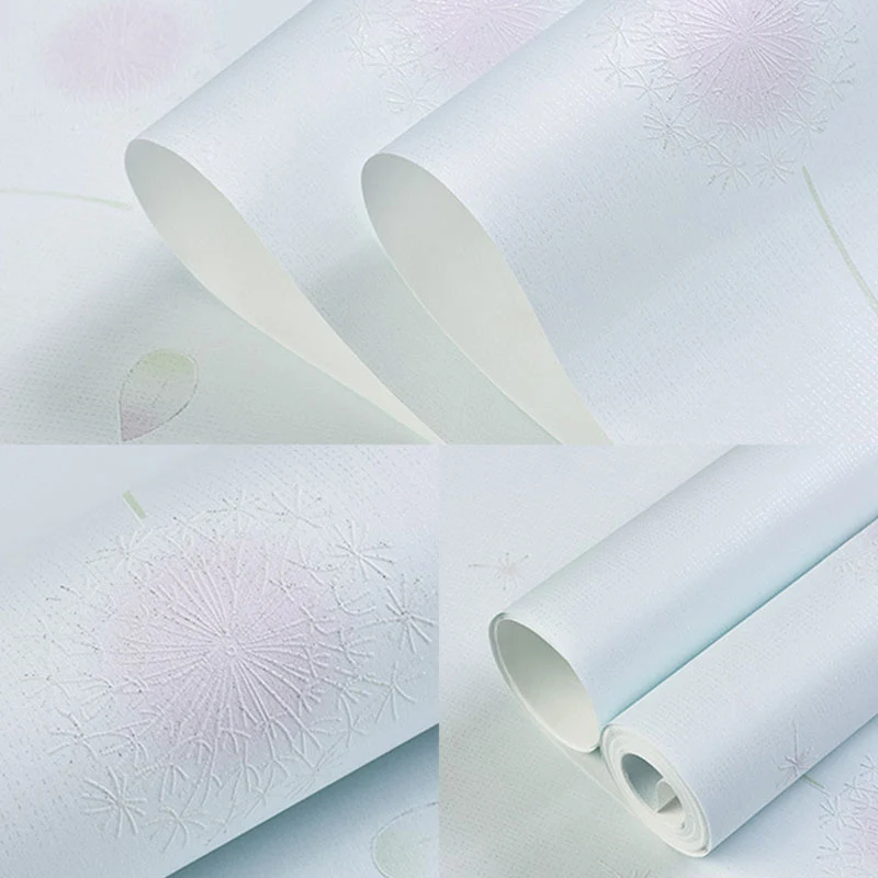 Rollo de papel pintado minimalista de diente de león, revestimiento de paredes de plantas azules suaves, 57,1 pies cuadrad...