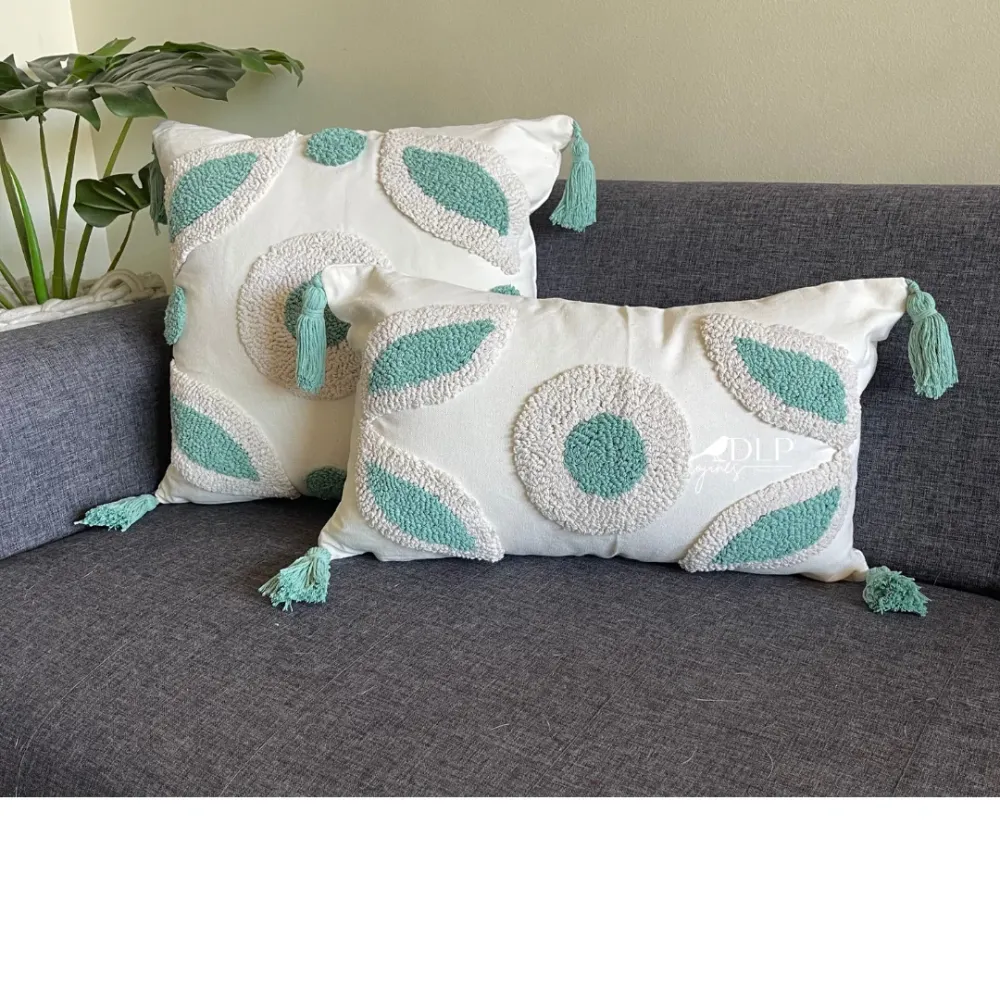 Funda de Cojín Elba Rectangular Boho Verde Menta Cojines de la Paz