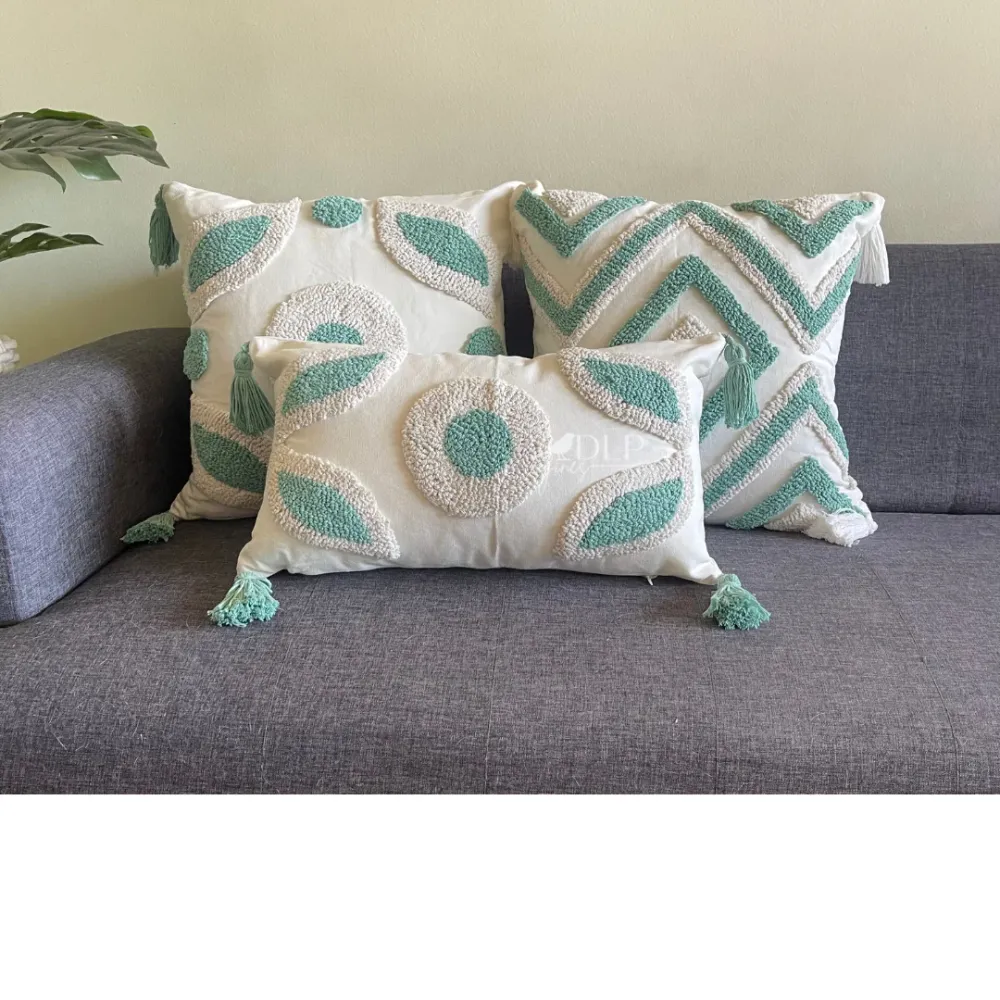Funda de Cojín Elba Rectangular Boho Verde Menta Cojines de la Paz