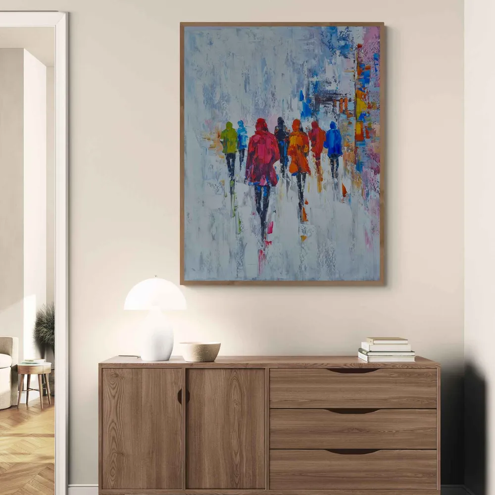 Cuadro Caminando Bajo la Lluvia 80x100 cm