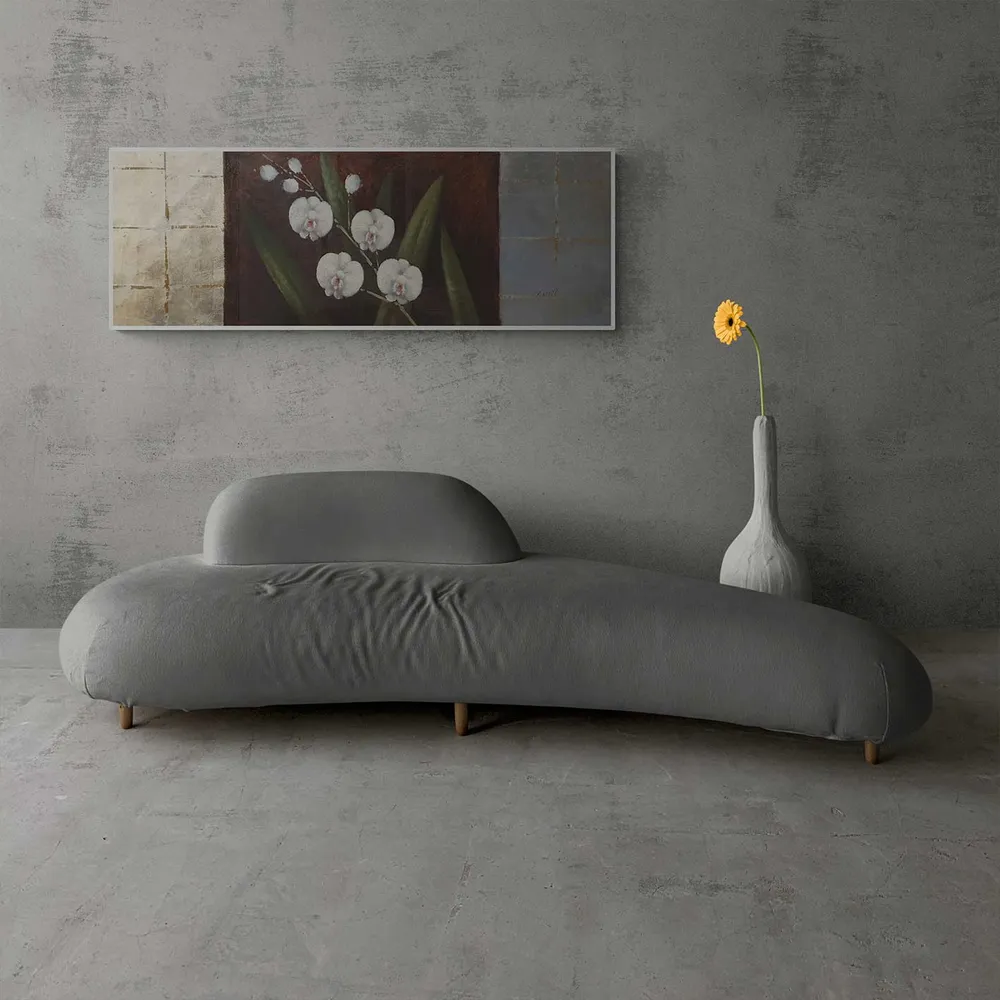 Cuadro Flores Plata Blancas 120x40 cm