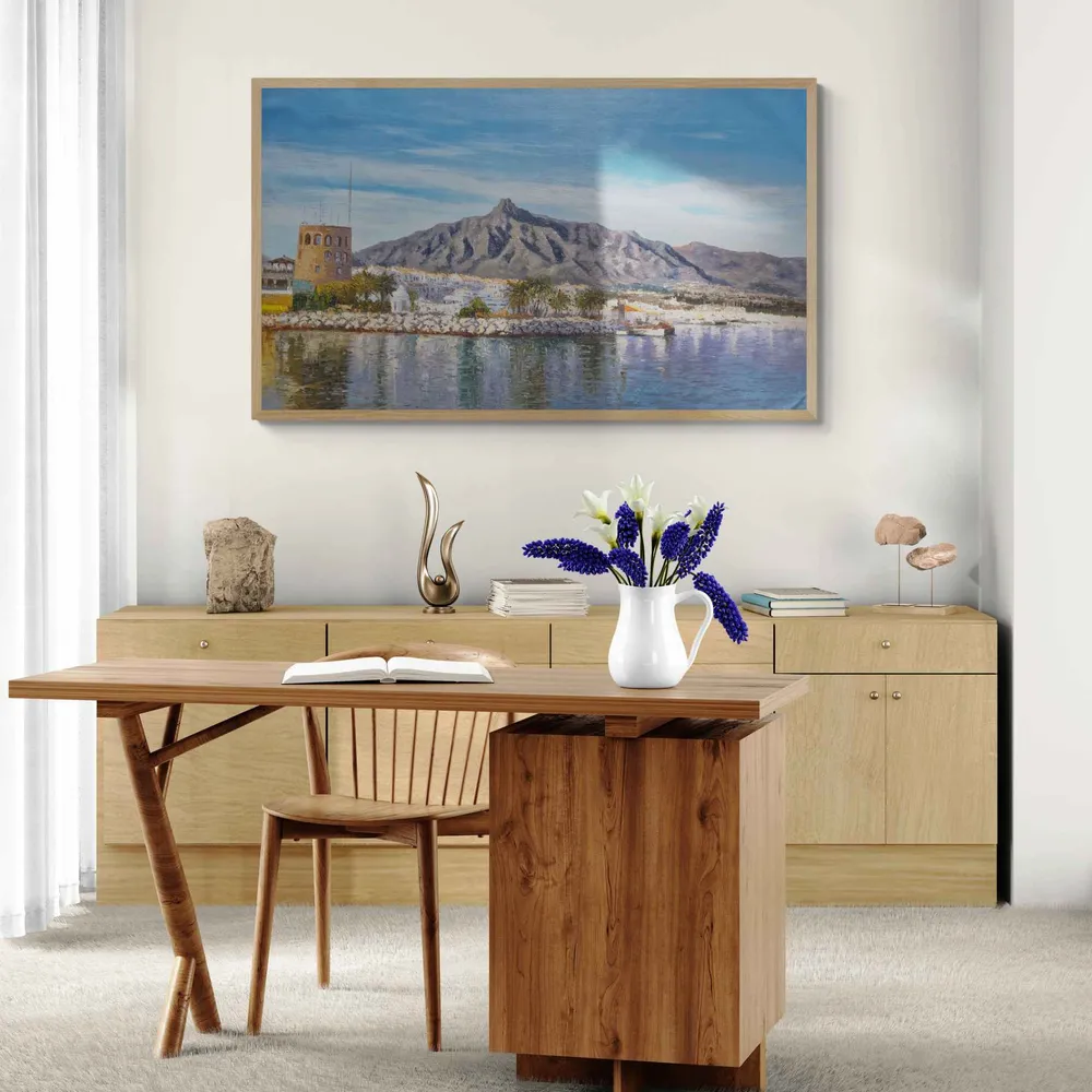 Cuadro al Óleo de Puerto Banús con La Concha 70x121 cm