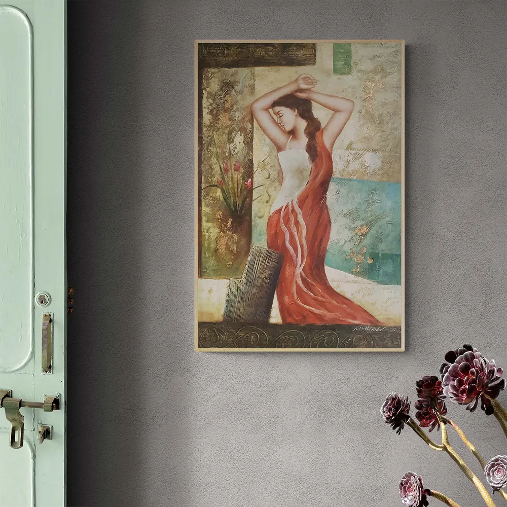 Cuadro Mujer con Vestido Rojo 60x90 cm
