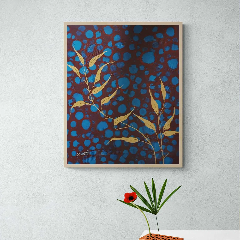 Cuadro Ramas Azul y Dorado al Óleo – Pintado Mano