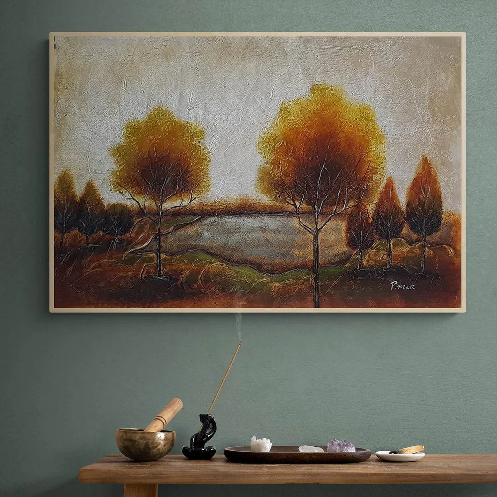 Cuadro Árboles Plata y Oro al Óleo 90x60 cm – Pintado Mano