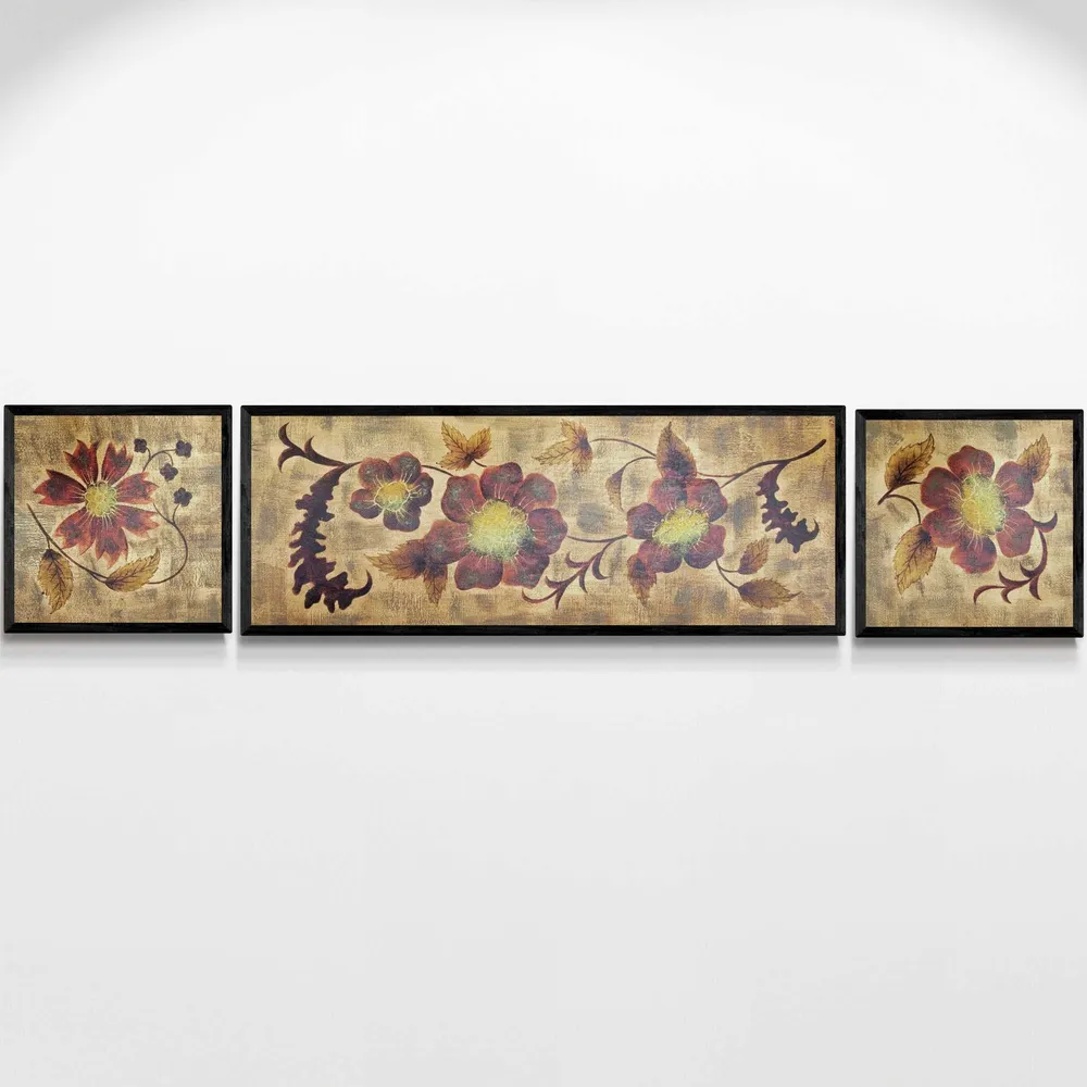 Cuadro Tríptico Decoración Oro Flor 200x40 cm