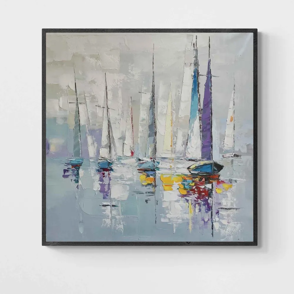 Cuadro de Veleros Abstractos al Óleo 100x100 cm