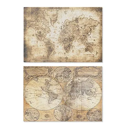 Set 2 Cuadro Lienzo Mapa Mundo 70x50 cm damdamgo