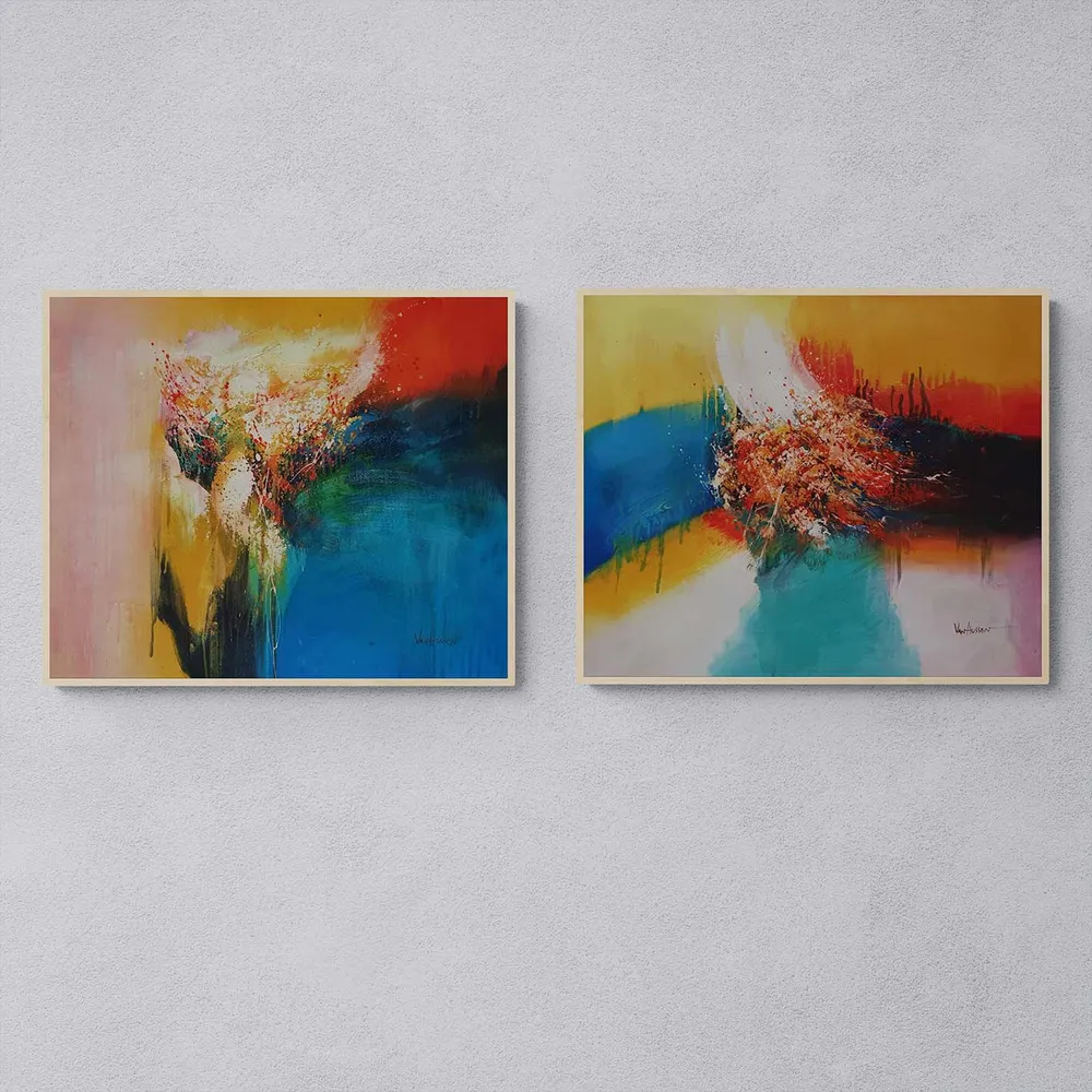 Díptico Abstracto al Óleo 50x60 cm – 2 Piezas Pintadas Mano