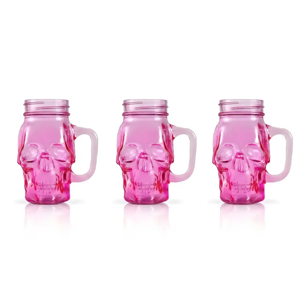 3 Mason Jar Calavera Rosa Asa 16oz Sin Tapa Sin Popote Drink Lab