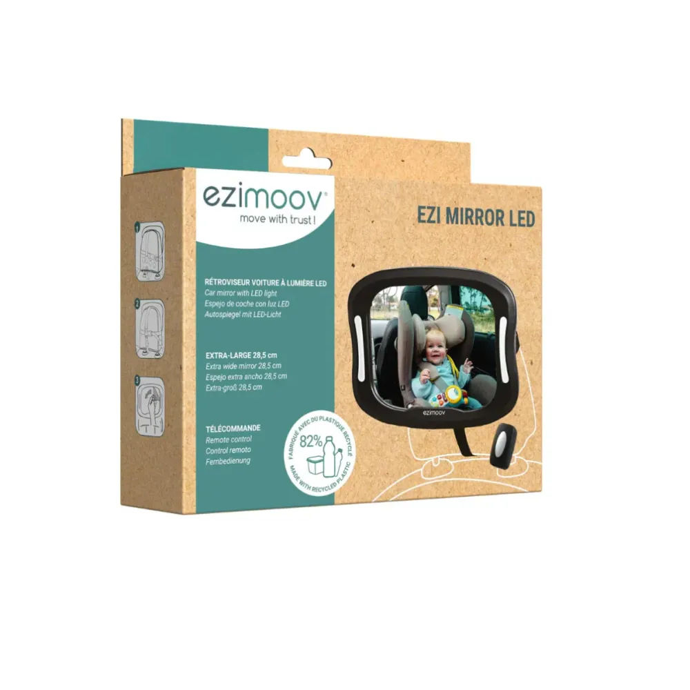 ESPEJO RECTANGULAR DE BEBÉ PARA AUTO CON LUZ LED EZIMOOV