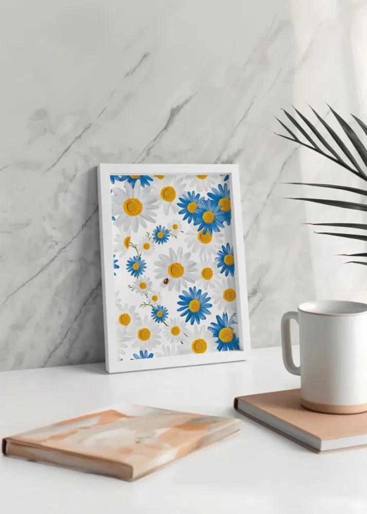 Estampado de flores blancas y azules Fine Artic