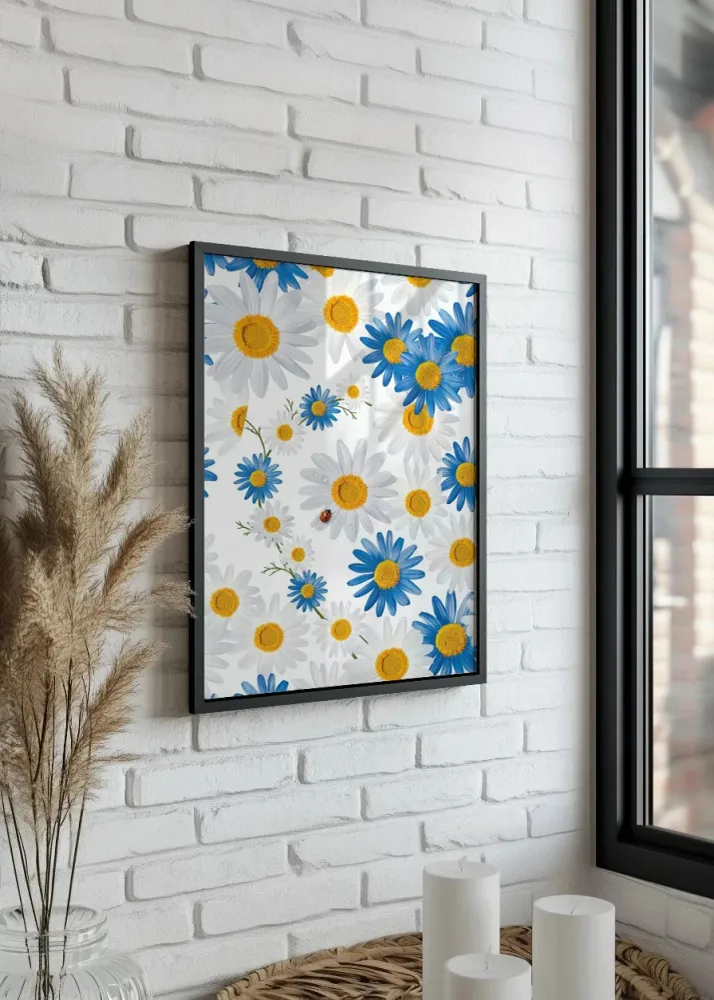 Estampado de flores blancas y azules Fine Artic