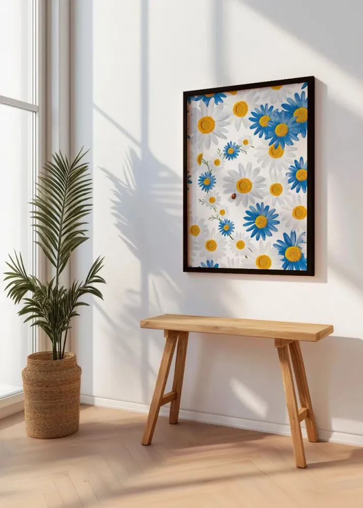Estampado de flores blancas y azules Fine Artic
