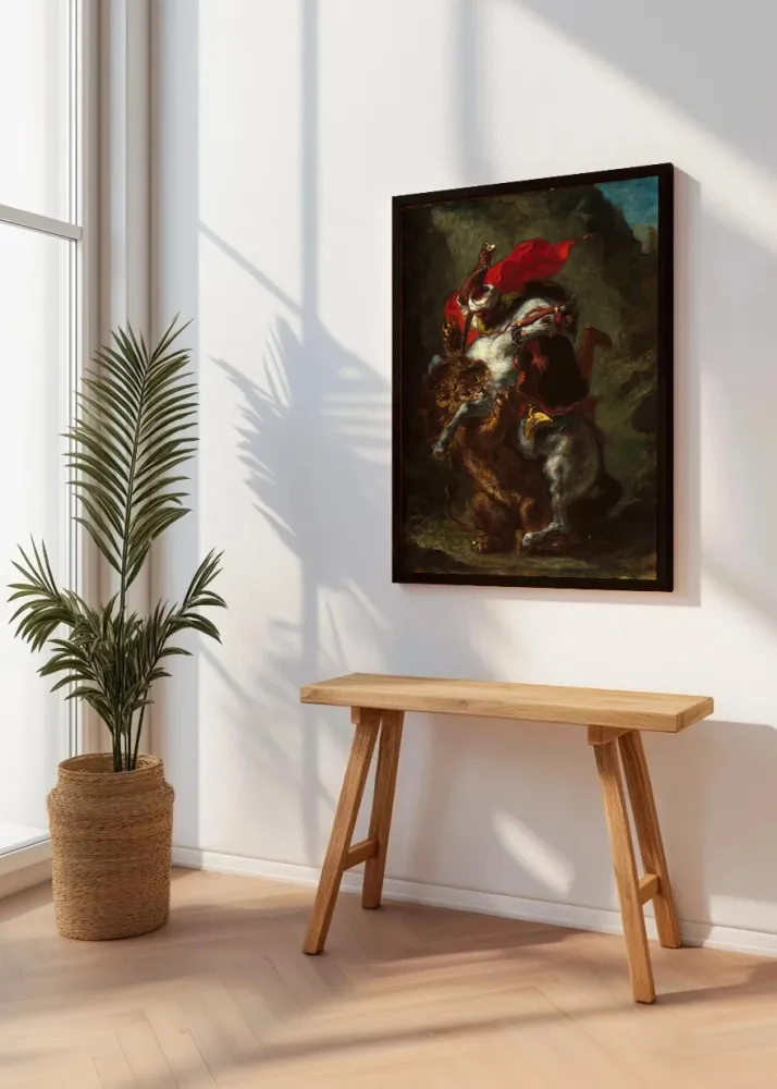 Jinete árabe atacado por un león (Eugene Delacroix) Fine Artic
