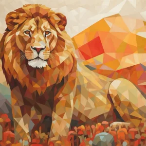 León sentado naranja Fine Artic