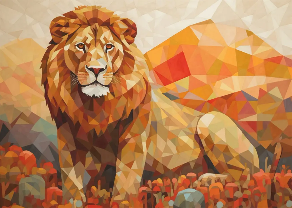 León sentado naranja Fine Artic