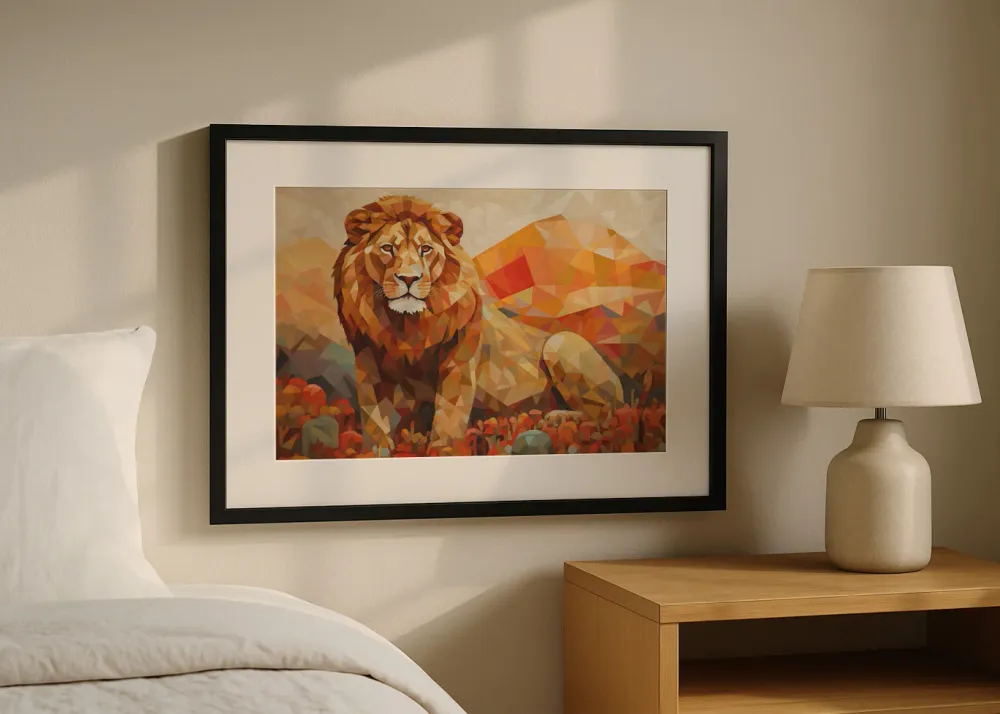 León sentado naranja Fine Artic