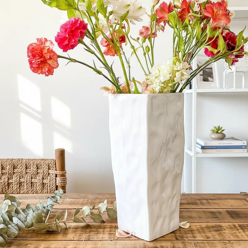 Florero Rectangular Cerámica Esmaltada 35x15 cm - Diseño Contemporáneo Frank Home